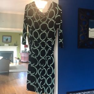 Jersey knit navy and green dress